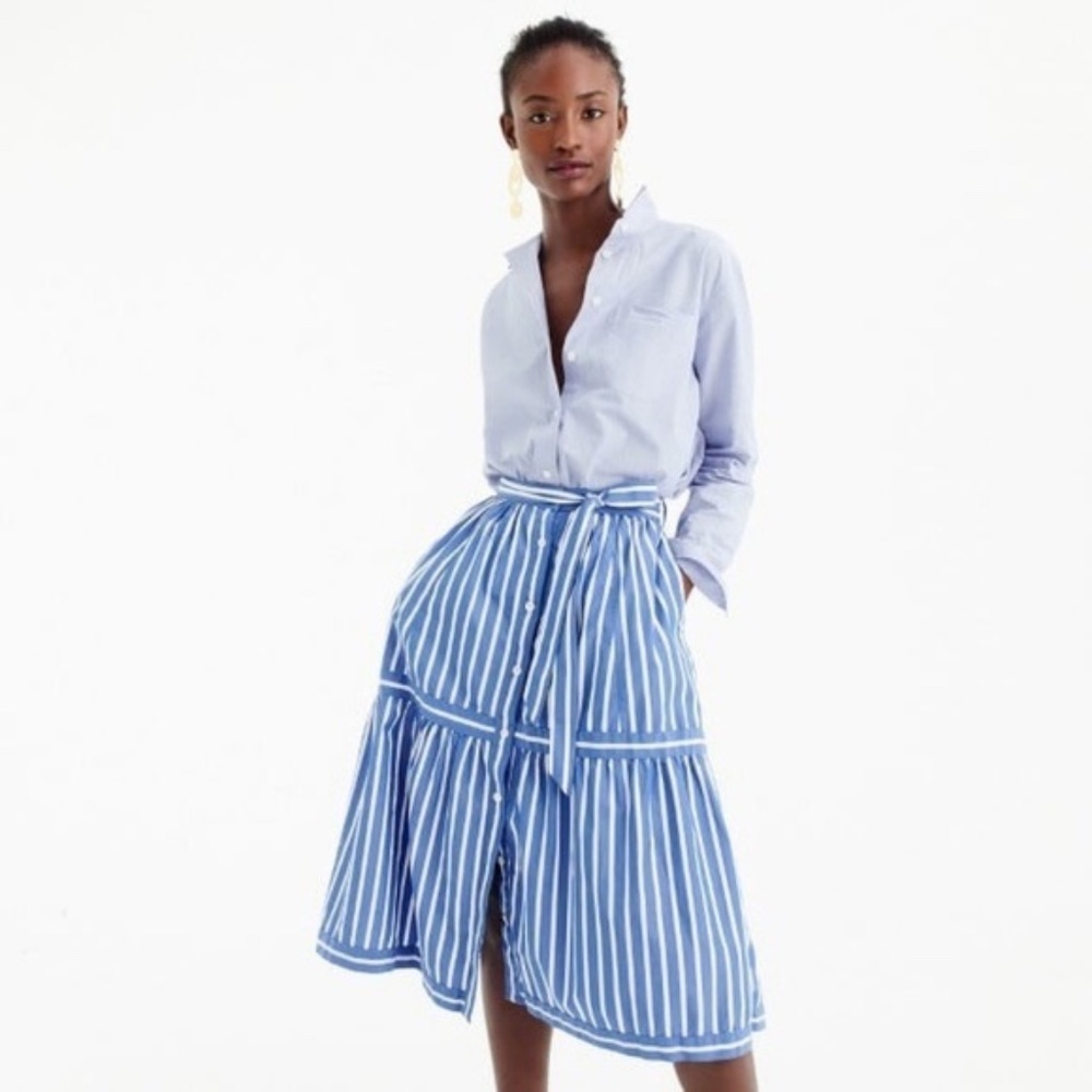 J. Crew Blue and White Striped Midi Skirt